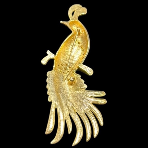 Bird of paradise enamel, rhinestone, gold tone, brooch, pin, estate jewelry - Picture 5 of 7